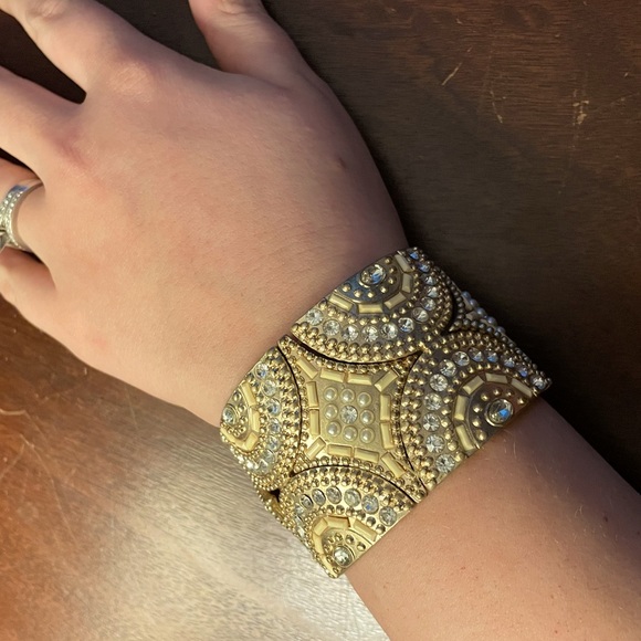 BLING | Embellished Gold/Silver/White Stretch Thick Bangle Bracelet - Picture 2 of 5